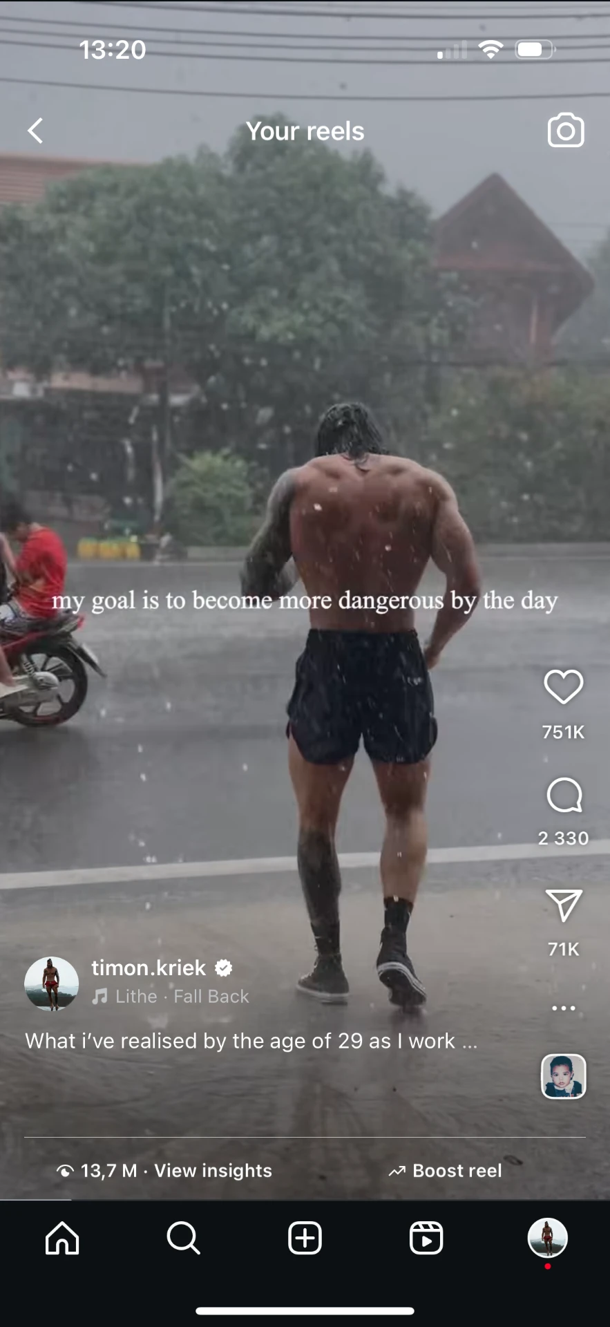 Instagram reel with 751K likes and 13.7M views