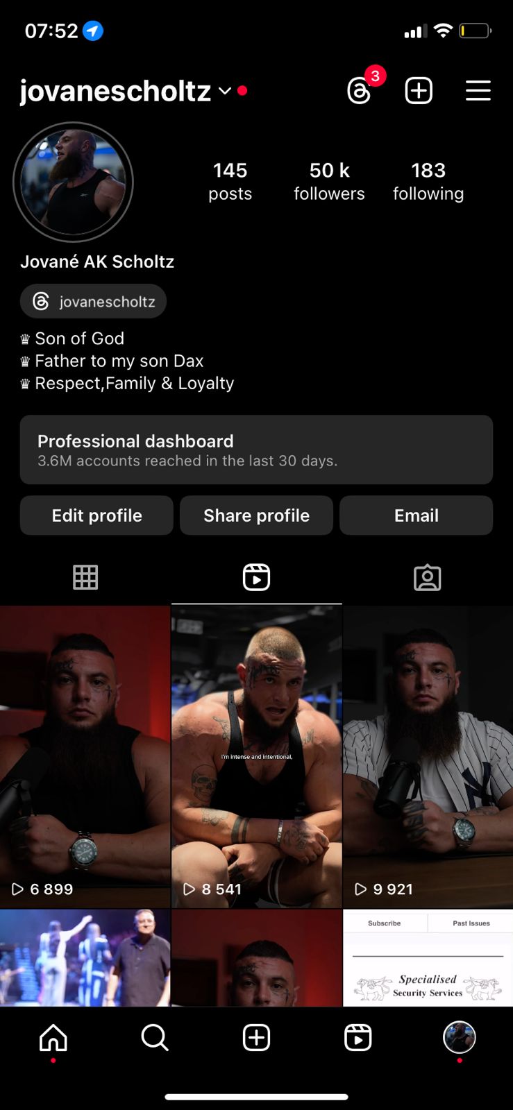 Jované AK Scholtz Instagram profile with 50K followers